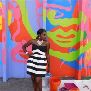 A-Line Black/White Strapless Dress